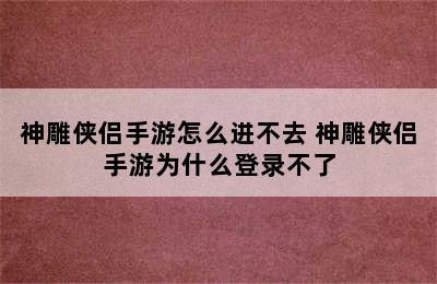 神雕侠侣手游怎么进不去 神雕侠侣手游为什么登录不了